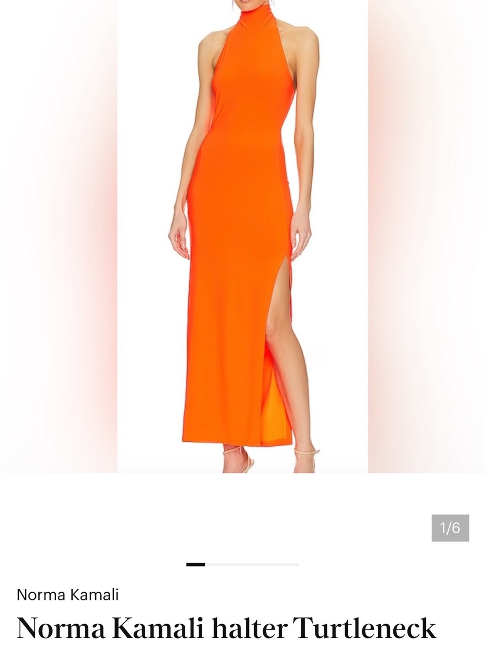 Norma Kamali Halter Turtle Neck Side Slit Gown - NWOT - Orange - Size S
